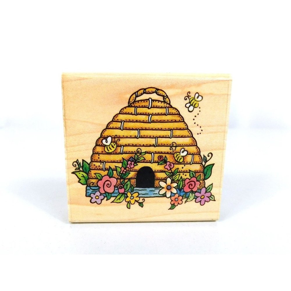 Rubber Stampede Floral Beehive A2139E Rubber Stamp Wood Mounted Bees Flowers